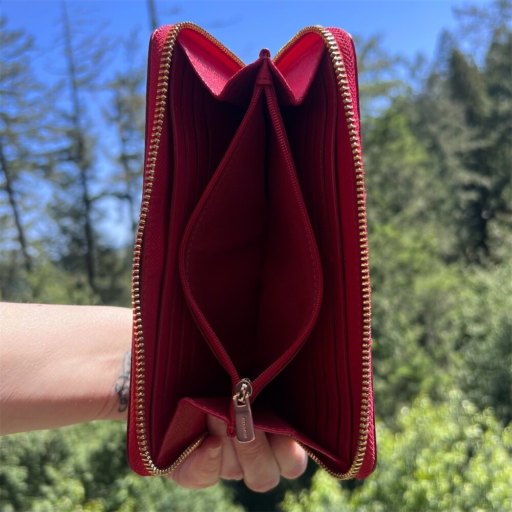 COACH Long Zip-Around Wallet Pebble Leather RED with Gold Hardware AUTHENTIC - Picture 4 of 10